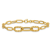 14K Polished Fancy Oval and Twisted Link Paperclip Bracelet