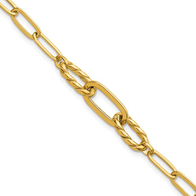 14K Polished Fancy Oval and Twisted Link Paperclip Bracelet