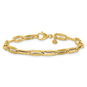 14k Polished 5.5mm Flattened Oval Cable Fancy Link Bracelet