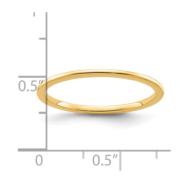 14K Yellow Gold 1.2mm Half Round Polished Stackable Band