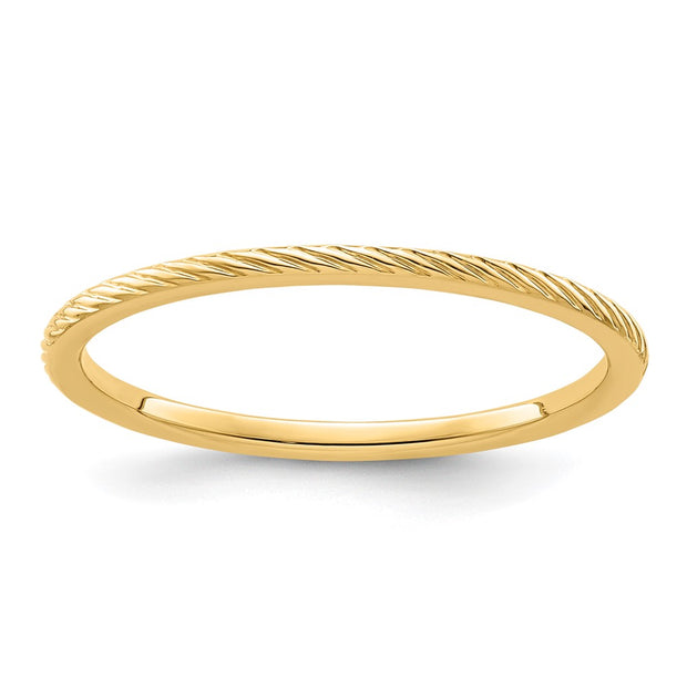 14K Yellow Gold 1.2mm Twisted Wire Pattern Stackable Band
