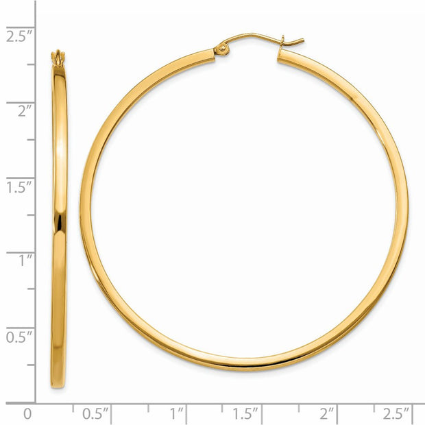 14k 2mm Square Tube Hoop Earrings