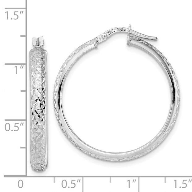 14k White Gold Diamond-cut Hoop Earrings