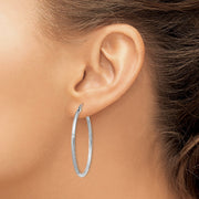14k White Gold Satin and Diamond-cut 2mm Round Hoop Earrings