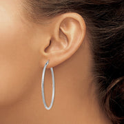 14k White Gold Satin and Diamond-cut 2mm Round Hoop Earrings