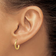 14k Satin and Diamond-cut 2mm Round Tube Hoop Earrings