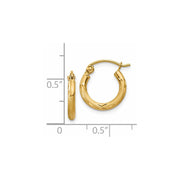 14k Satin and Diamond-cut 2mm Round Tube Hoop Earrings