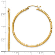 14k Satin and Diamond-cut 2mm Round Tube Hoop Earrings