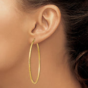 14k Satin and Diamond-cut 2mm Round Tube Hoop Earrings