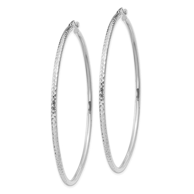 14k White Gold Diamond-cut 2mm Round Tube Hoop Earrings
