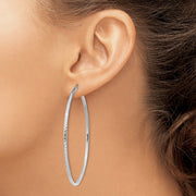 14k White Gold Diamond-cut 2mm Round Tube Hoop Earrings