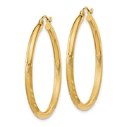 14k Satin & Diamond-cut 2.5mm Round Hoop Earrings