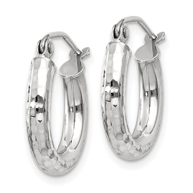 14k White Gold Diamond-cut 3mm Round Hoop Earrings