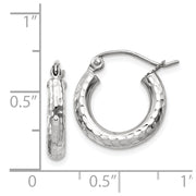 14k White Gold Diamond-cut 3mm Round Hoop Earrings