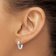 14k White Gold Diamond-cut 3mm Round Hoop Earrings
