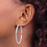 14k White Gold Diamond-cut 3mm Round Hoop Earrings