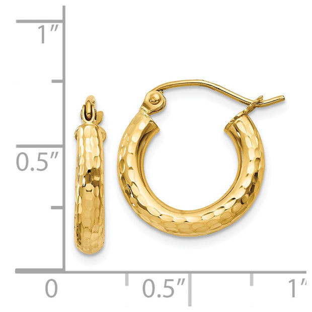14k Diamond-cut 3mm Round Hoop Earrings