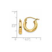 14k Diamond-cut 3mm Round Hoop Earrings