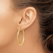 14k Satin and Diamond-cut 3mm Round Hoop Earrings
