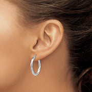 14k White Gold 3mm Twisted Hoop Earrings