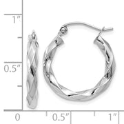 14k White Gold 3mm Twisted Hoop Earrings