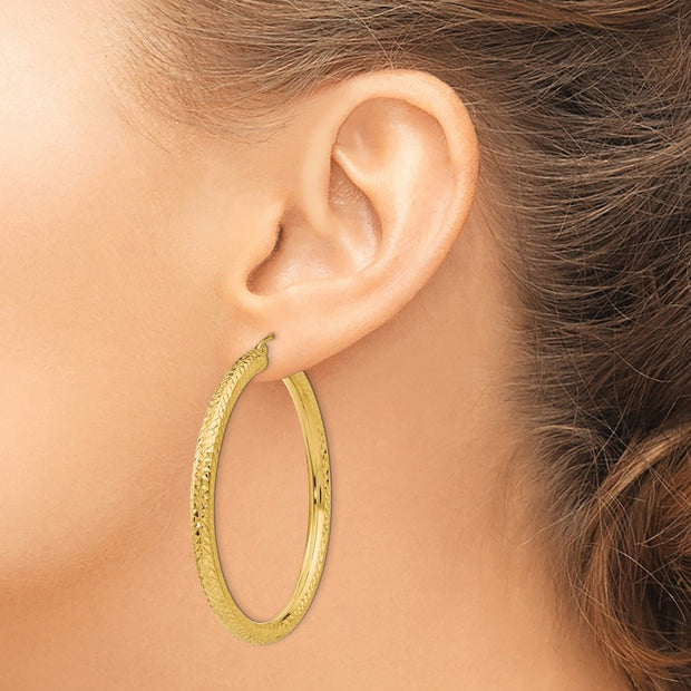 14k Diamond-cut 4mm Round Hoop Earrings