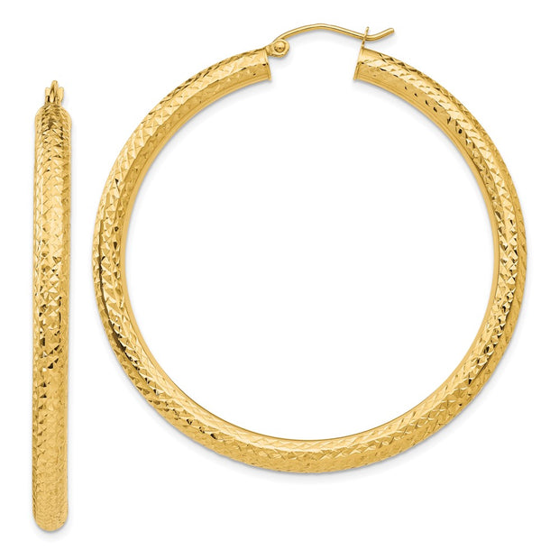 14k Diamond-cut 4mm Round Hoop Earrings