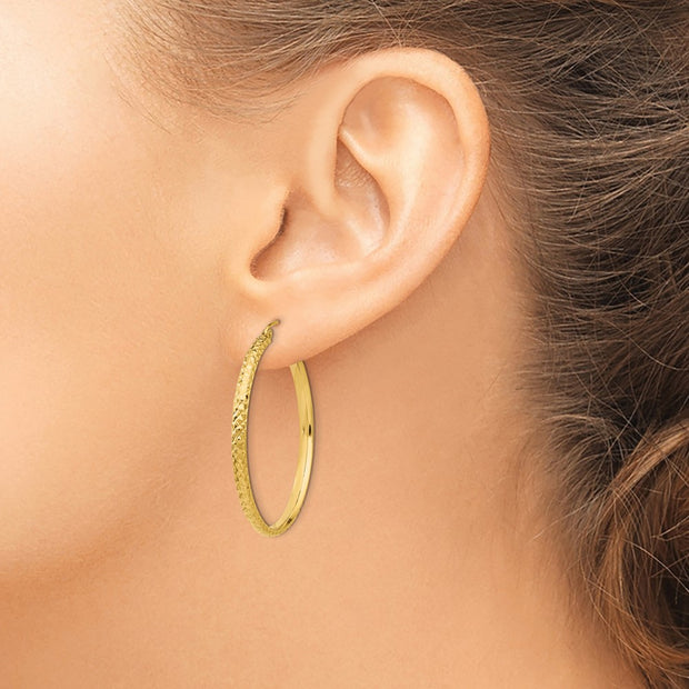 14K Diamond-cut 2.8x37mm Hollow Hoop Earrings