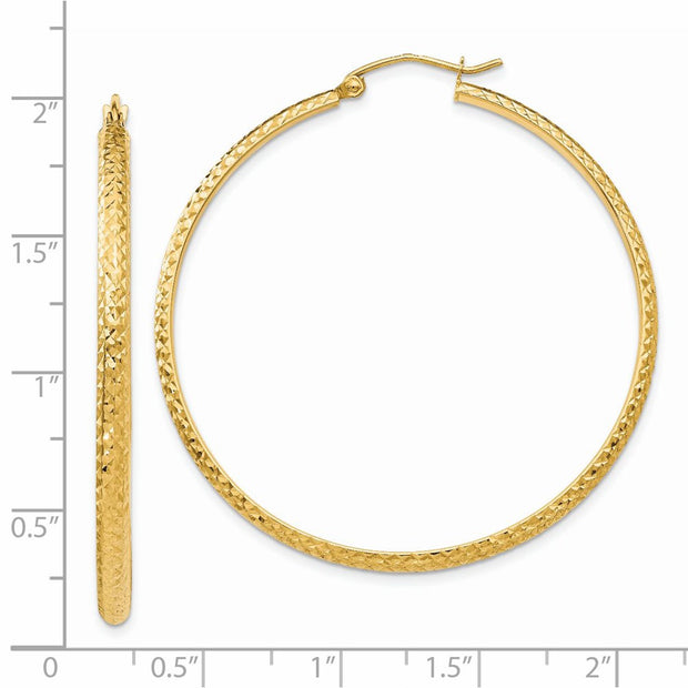 14K Diamond-cut 2.8x46mm Hollow Hoop Earrings