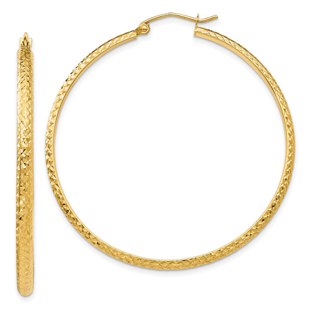 14K Diamond-cut 2.8x46mm Hollow Hoop Earrings
