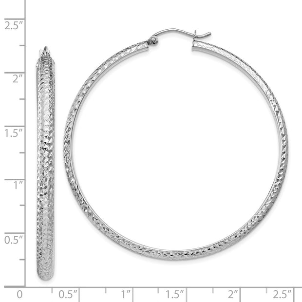 14K White Gold Diamond-cut 3.5x52mm Hollow Hoop Earrings