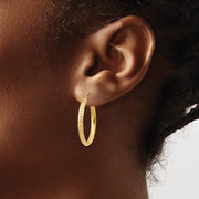 14K Knife Edge Diamond-cut 2.5x25mm Hollow Hoop Earrings