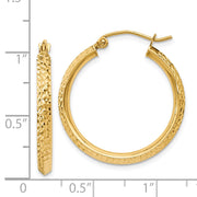 14K Knife Edge Diamond-cut 2.5x25mm Hollow Hoop Earrings