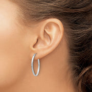 14k White Gold Lightweight Diamond-cut Oval Hoop Earrings