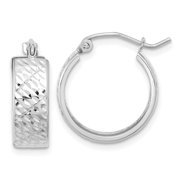 14k White Gold Diamond-cut Hoop Earrings
