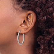 14k White Gold Satin Diamond-cut Square Tube Hoop Earrings