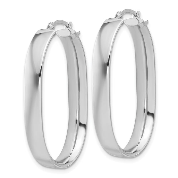 14K White Gold Oval Hoop Earrings