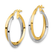 14k Two Tone Polished Double Hoops