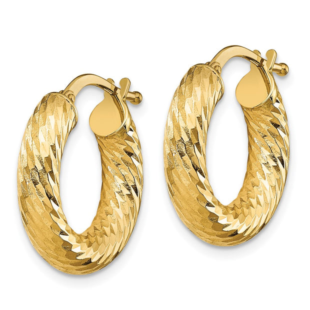 14k 4x10mm Diamond-cut Round Hoop Earrings