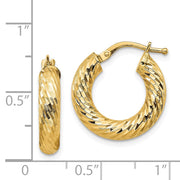 14k 4x10mm Diamond-cut Round Hoop Earrings