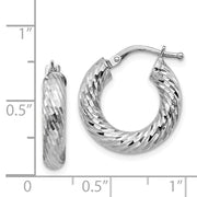 14k 4x10mm White Gold Diamond-cut Round Hoop Earrings
