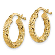14k 3x10mm Diamond-cut Round Hoop Earrings