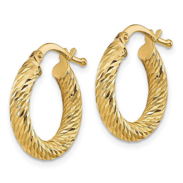 14k 3x10mm Diamond-cut Round Hoop Earrings