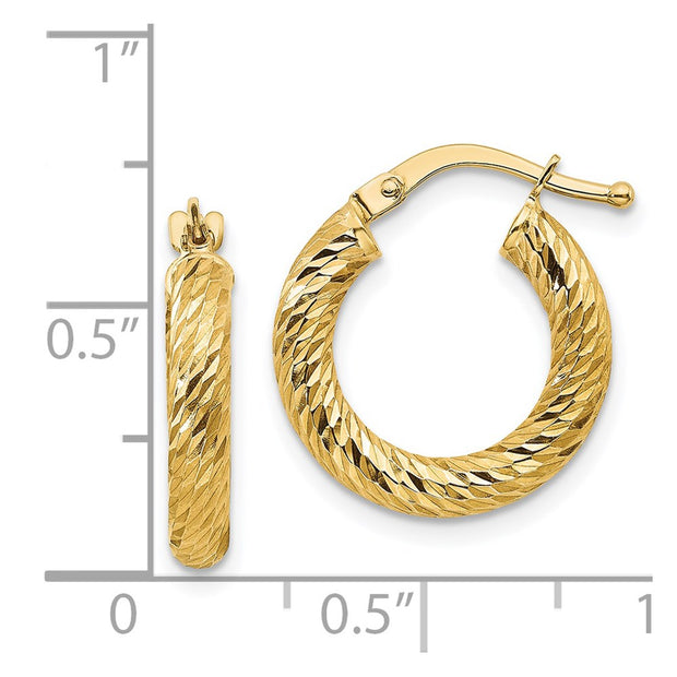 14k 3x10mm Diamond-cut Round Hoop Earrings
