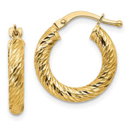 14k 3x10mm Diamond-cut Round Hoop Earrings