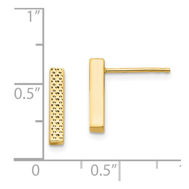 14K Textured Bar Post Earrings