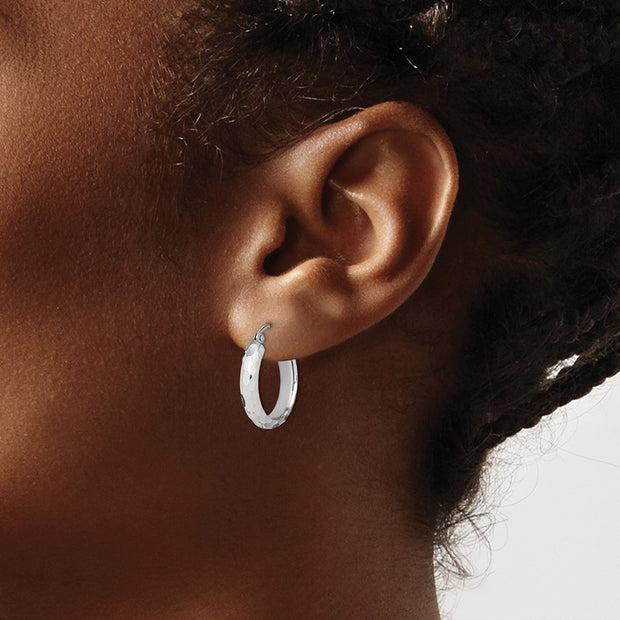 14k White Gold Diamond-cut Hoop Earrings