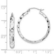 14k White Gold Diamond-cut Hoop Earrings