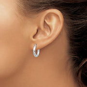 14k White Gold 3x10mm Diamond-cut Hoop Earrings