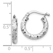 14k White Gold 3x10mm Diamond-cut Hoop Earrings